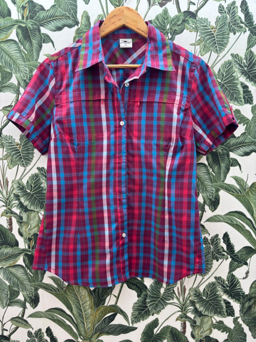 Bluse L Rot, Blau, Grün, Weiß