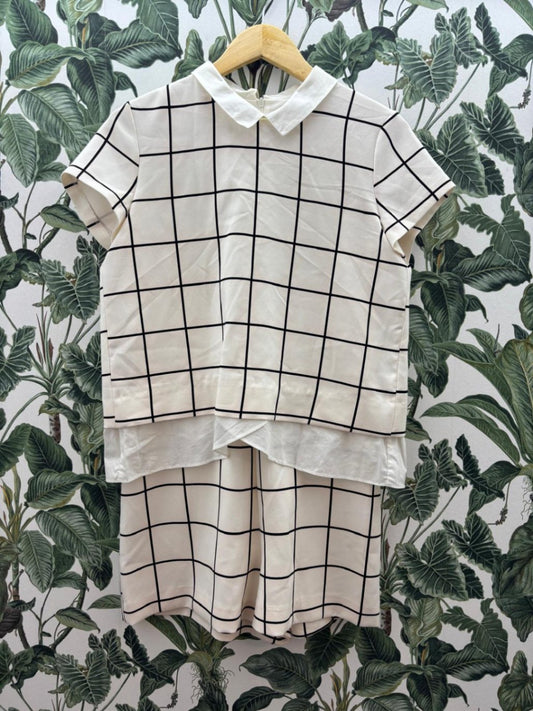 ZARA Jumpsuit L Weiß mit schwarzem Karo-Muster