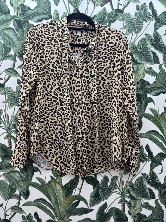 H&M Bluse S Beige mit schwarzen Leopardenmuster