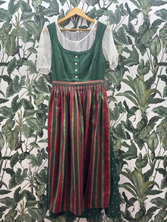 Handmade Dirndl mit Bluse M-L Grün, Rot, Mehrfarbig