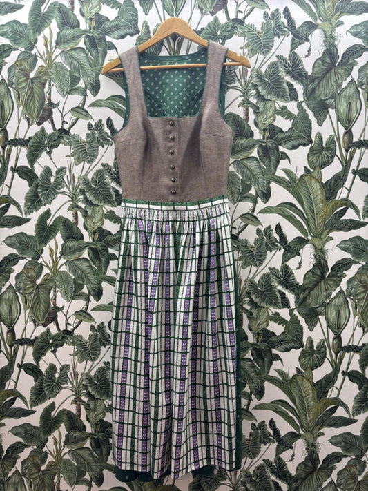 Handmade Dirndl M-L Mehrfarbig, vorwiegend Grau, Lila, Schwarz und Weiß