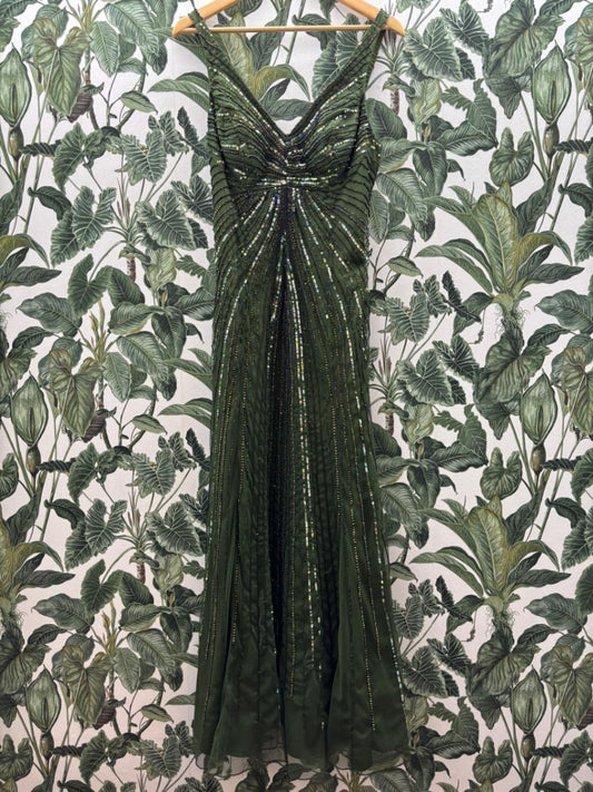 Apart Ballkleid mit Pailletten S-M Dunkelgrün