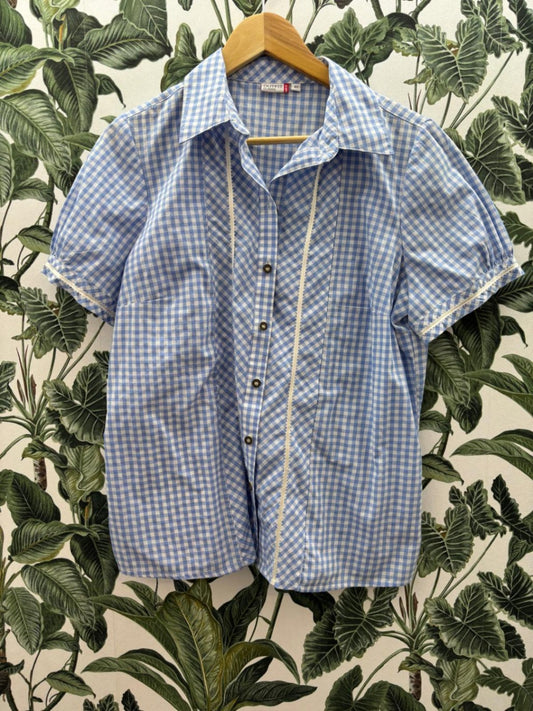 Trachtenbluse L Blau-Weiß