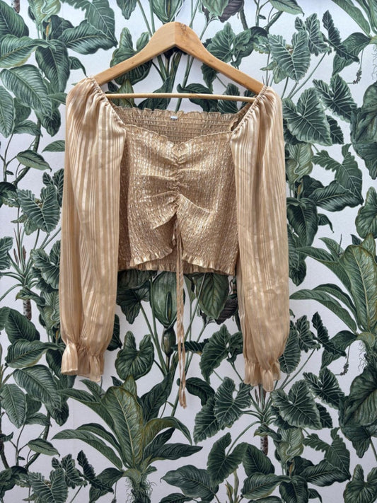 Bluse S Beige mit Goldstreifen