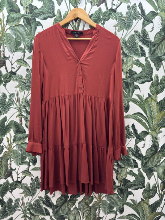 AMISU Kleid S Rotbraun