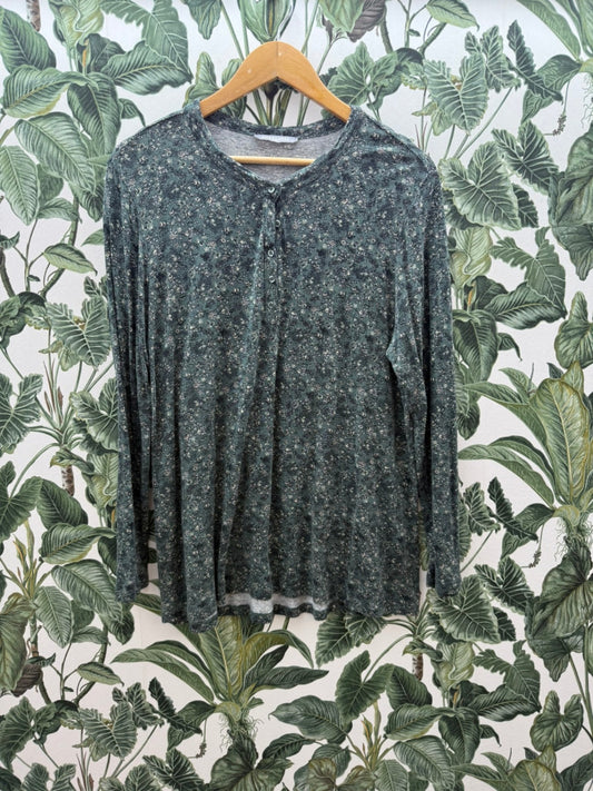 Enzaloree Top 2XL Dunkelgrün mit kleinen Blumenmustern