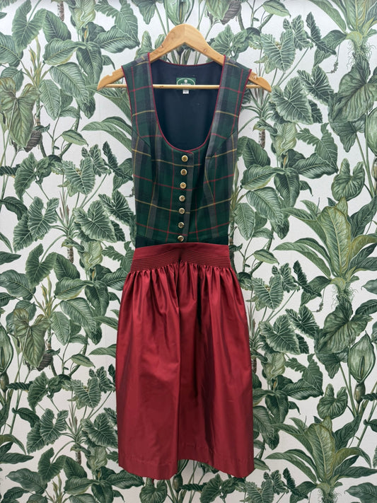 Allwerk Dirndl XL Dunkelgrün, Rot, Grau