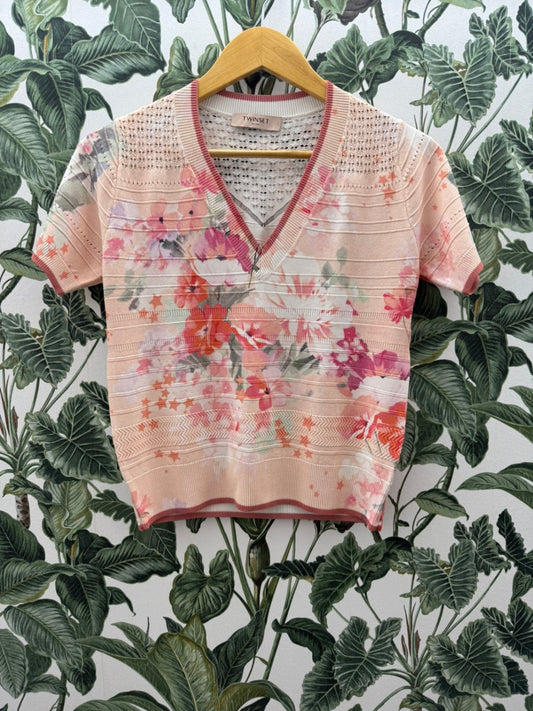 TWINSET Top M Pastellrosa mit Blumenmuster