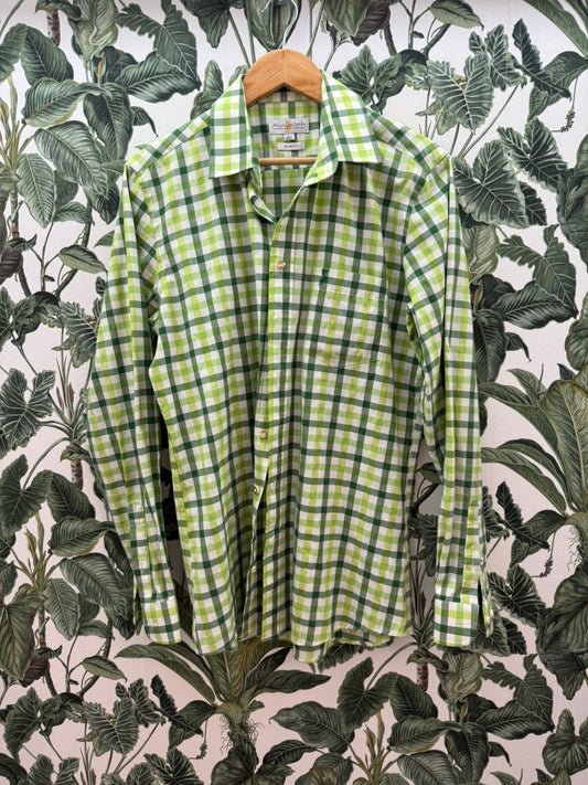 Almsach Trachtenhemd Sim Fit L Grün, Weiß