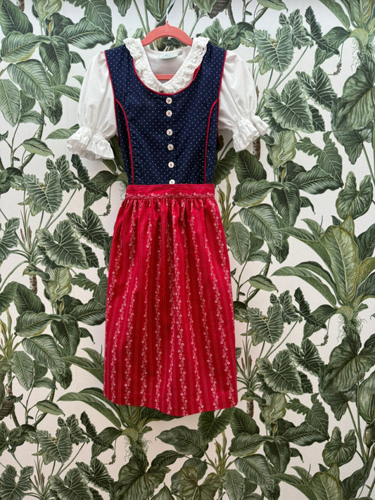 Isar Trachten Kinderdirndl+Bluse 122 Rot, Blau, Weiß