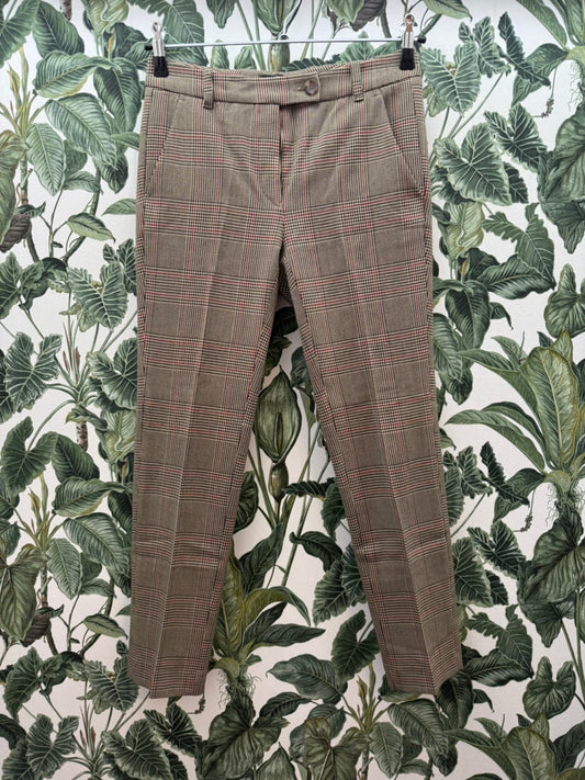 Zerres Hose XS Beige mit rotem und schwarzem Karo-Muster