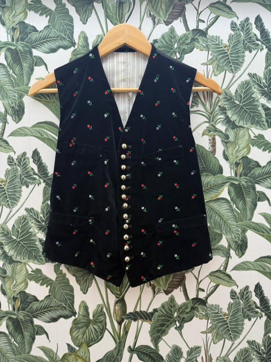 K&K Kaiserjäger Trachtenweste 158 XL Schwarz mit bunten Blumenmustern