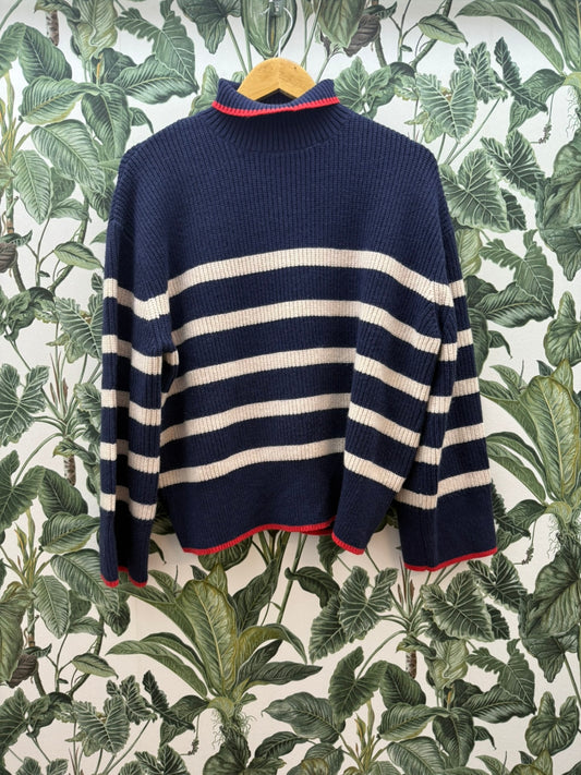 ZARA Pullover S Marineblau mit weißen Streifen
