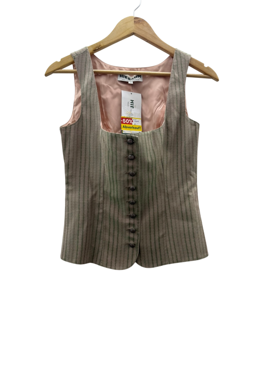 Hiebaum Trachtengilet XS Beige mit grünen Streifen