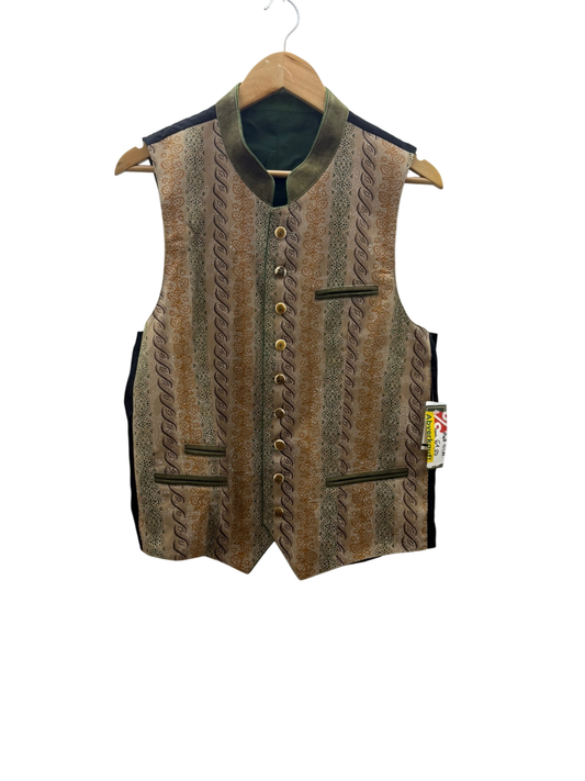 Allwerk Herren Trachtgilet 48 M Beige mit Schwarz und Grün Akzenten