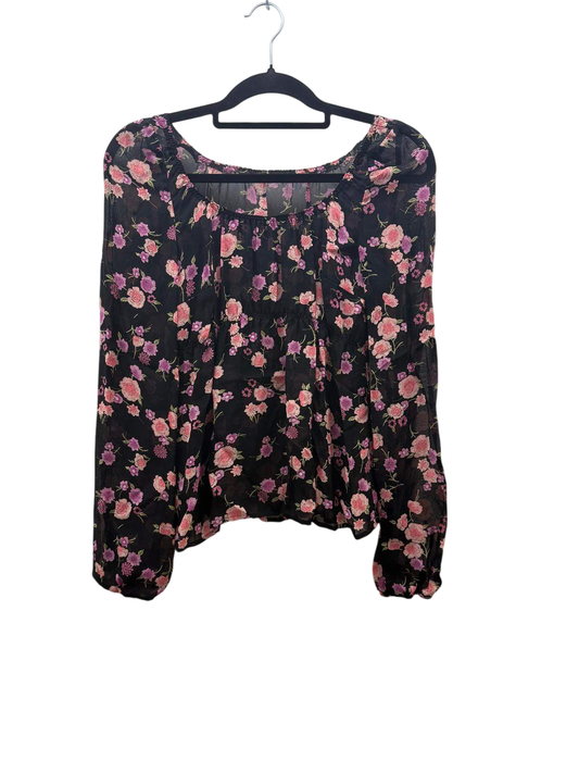 Top M Schwarz mit rosa und lilafarbenen Blumenmuster