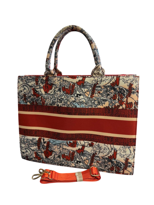 Tote Bag Beige, Rot