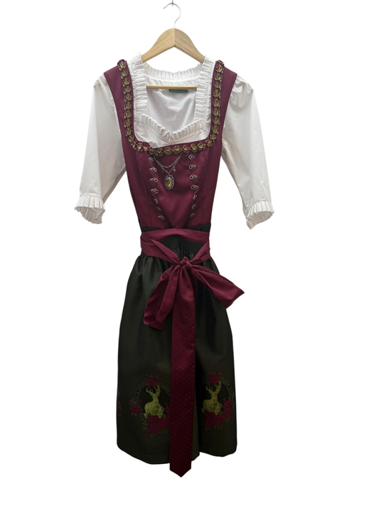 Country Line Dirndl mit Bluse XL Bordeaux, Weiß, Schwarz