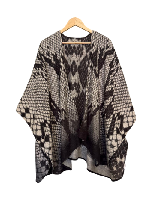 Poncho one size Beige, Schwarz