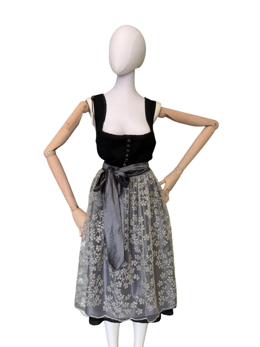 Trachten Deiser Trachtenkleid mit Perlenstickerei Schürze 2XL-3XL Grau mit silberner Stickereien