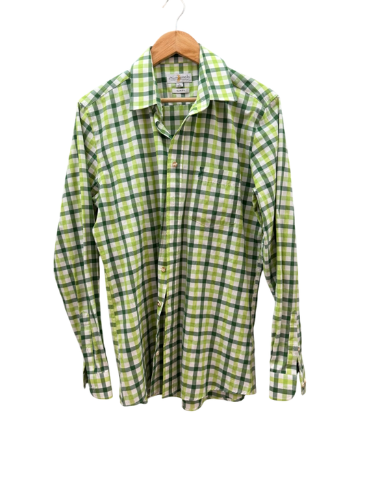 Almsach Trachtenhemd Sim Fit L Grün, Weiß