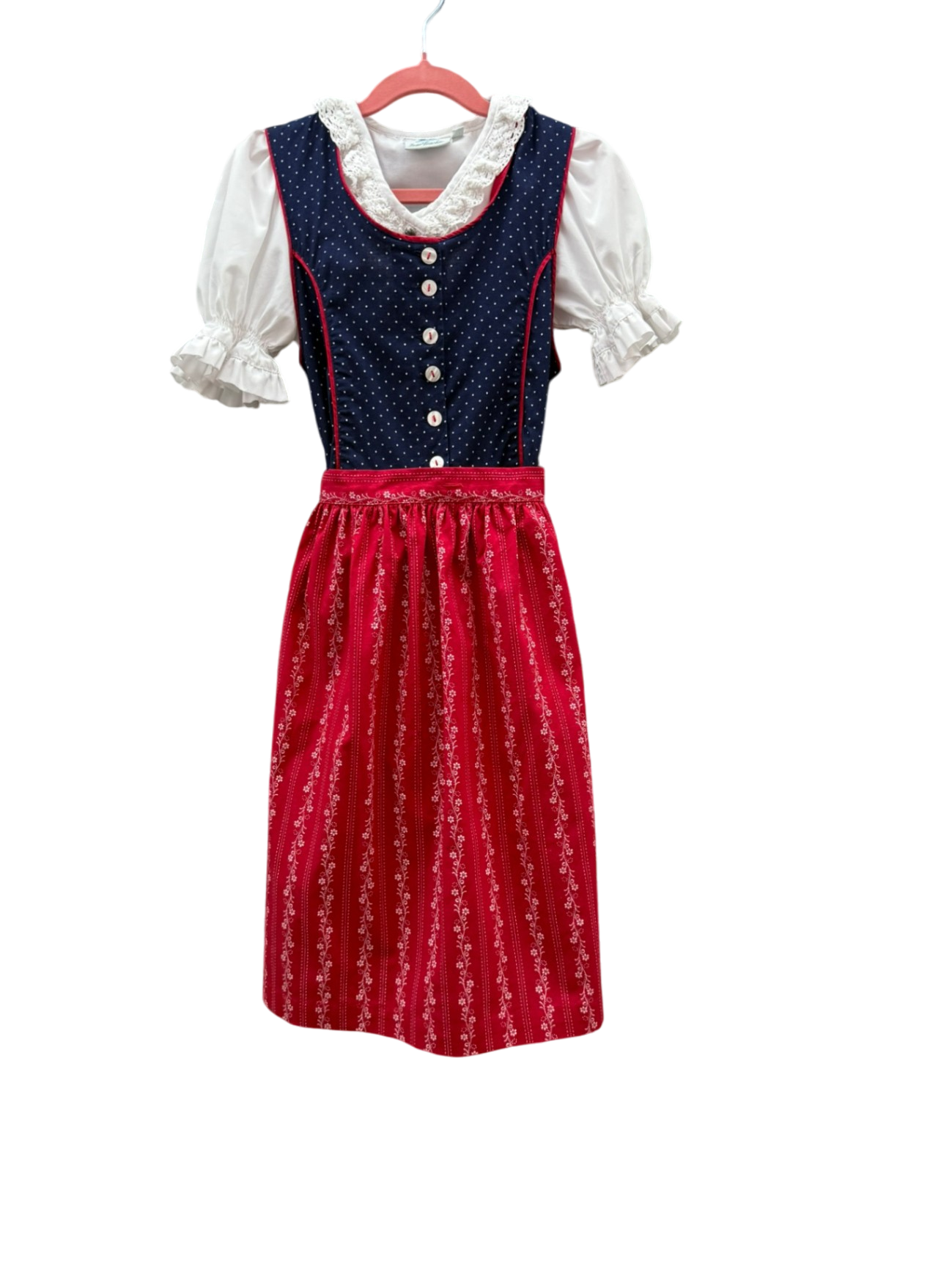 Isar Trachten Kinderdirndl+Bluse 122 Rot, Blau, Weiß