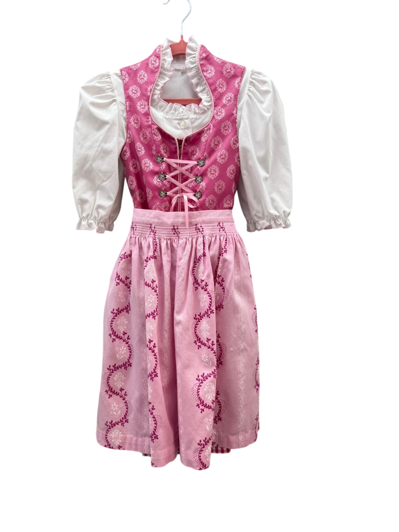 Turi Landhaus Kinderdirndl+Bluse 116 Rosa und Weiß