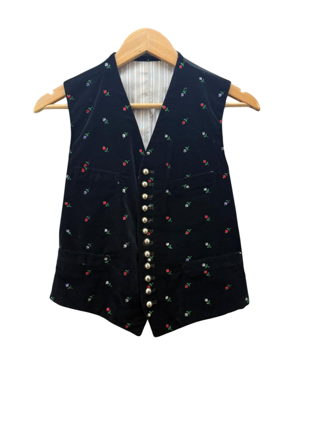 K&K Kaiserjäger Trachtenweste 158 XL Schwarz mit bunten Blumenmustern