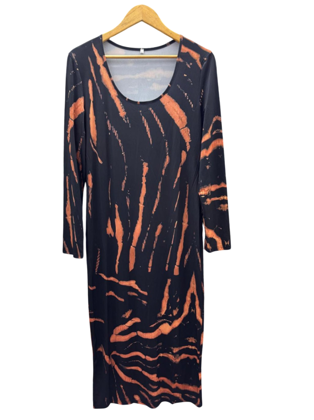 Unbekannt Damen - Kleid XL Schwarz mit orangefarbenen Mustern