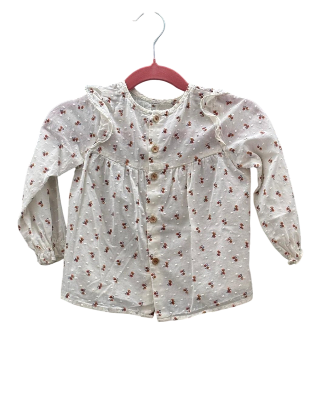 ZARA Baby - Bluse 98 Cremeweiß mit Blumenmuster in Braun und Weiß