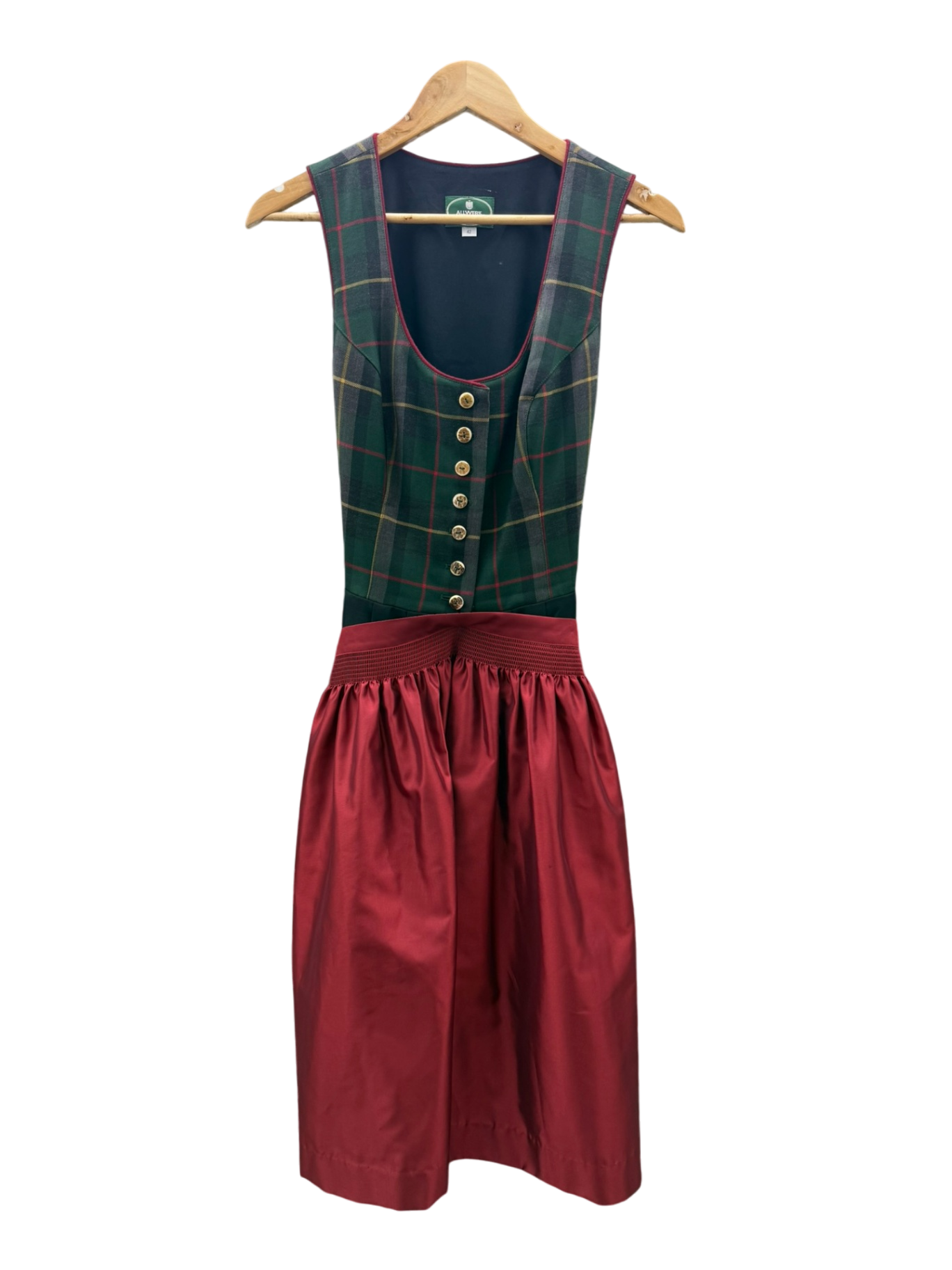 Allwerk Dirndl XL Dunkelgrün, Rot, Grau