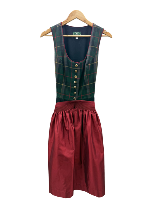 Allwerk Dirndl XL Dunkelgrün, Rot, Grau