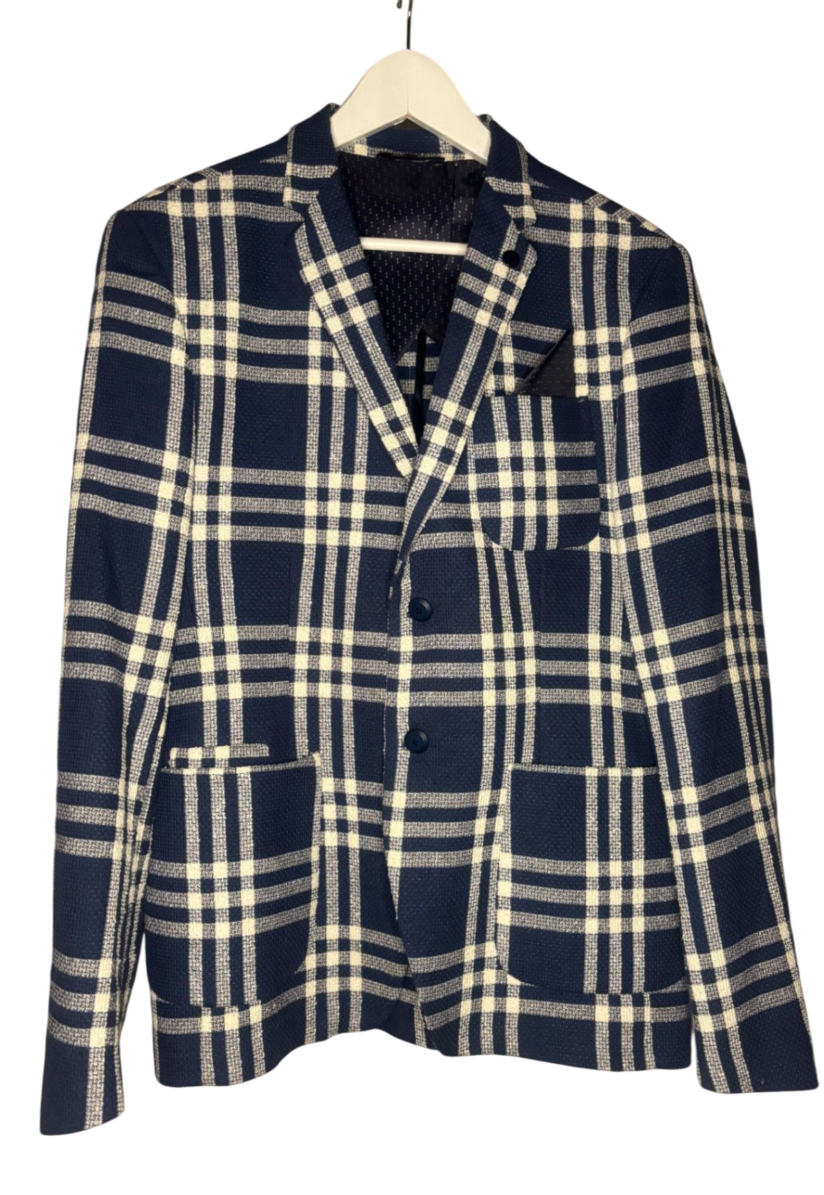 Xagon Man made in italy Sakko 50 Blau mit kariertem Muster