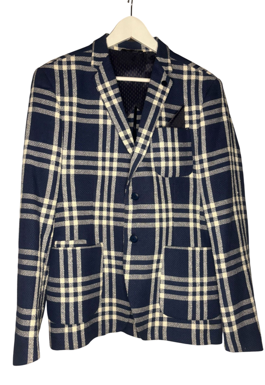 Xagon Man made in italy Sakko 50 Blau mit kariertem Muster