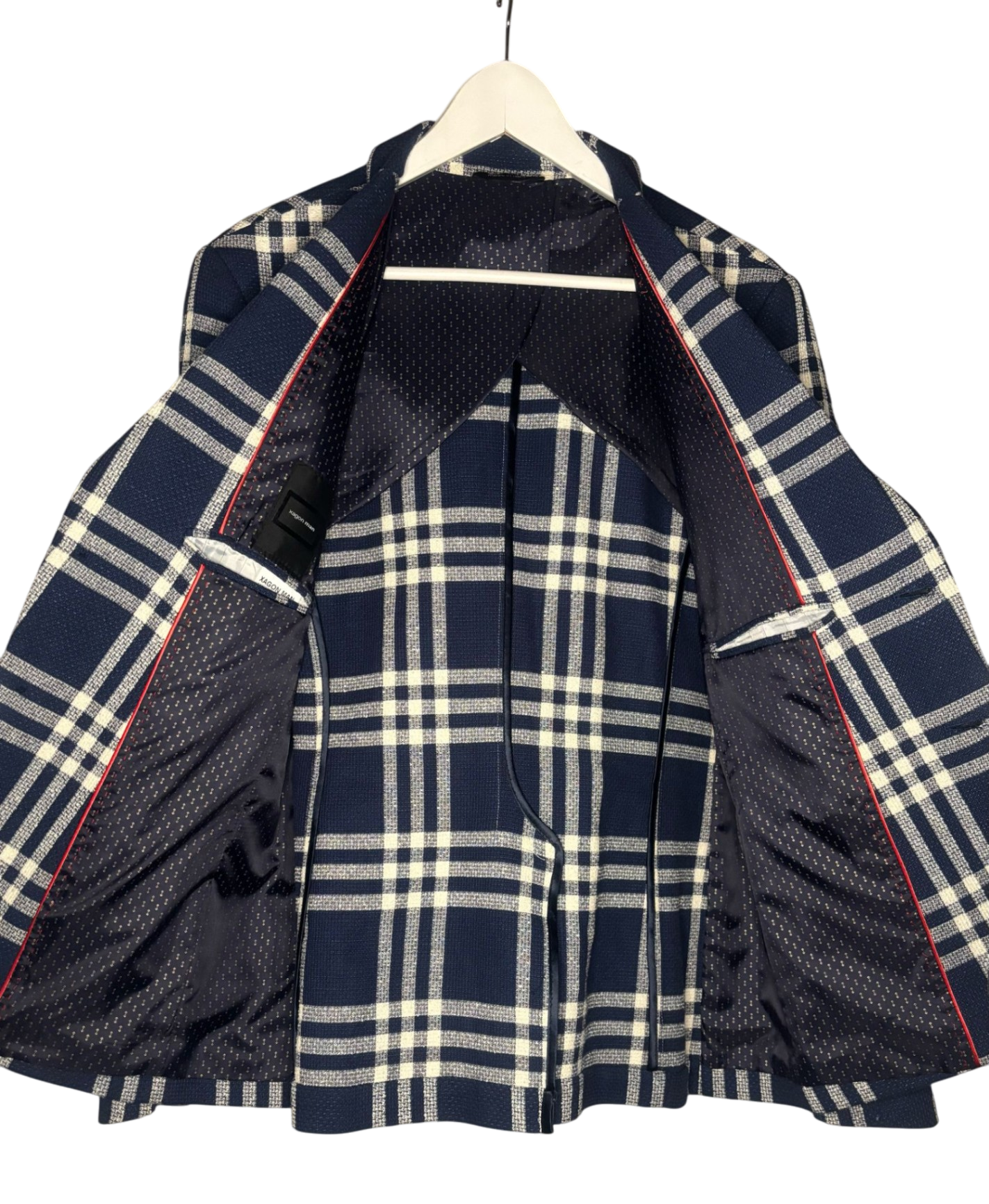 Xagon Man made in italy Sakko 50 Blau mit kariertem Muster