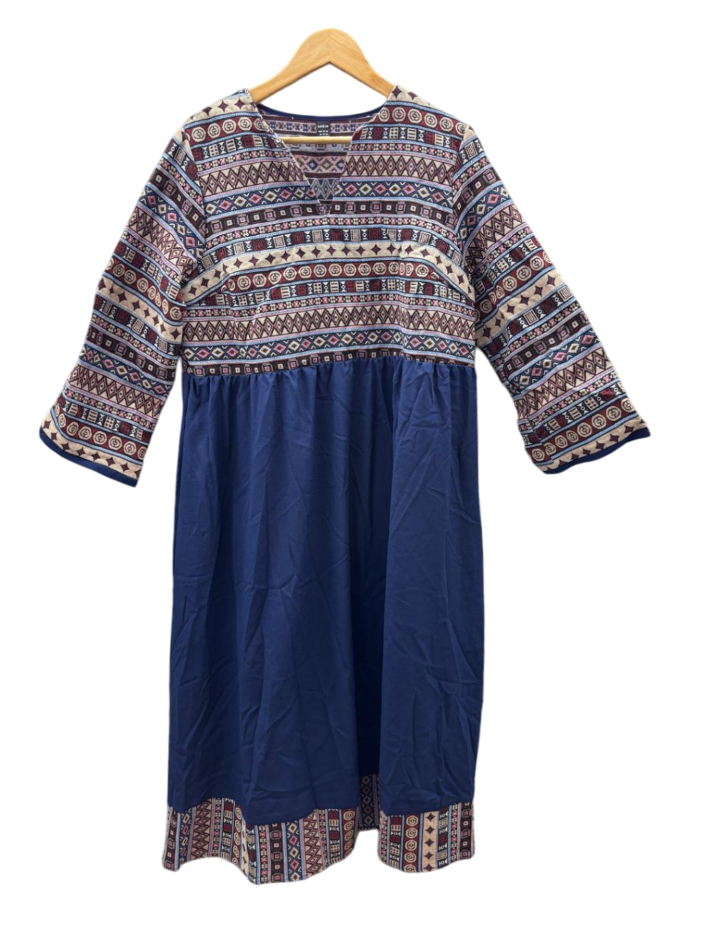 Shein Damen - Kleid 2XL Blau und bunt mit Mustern