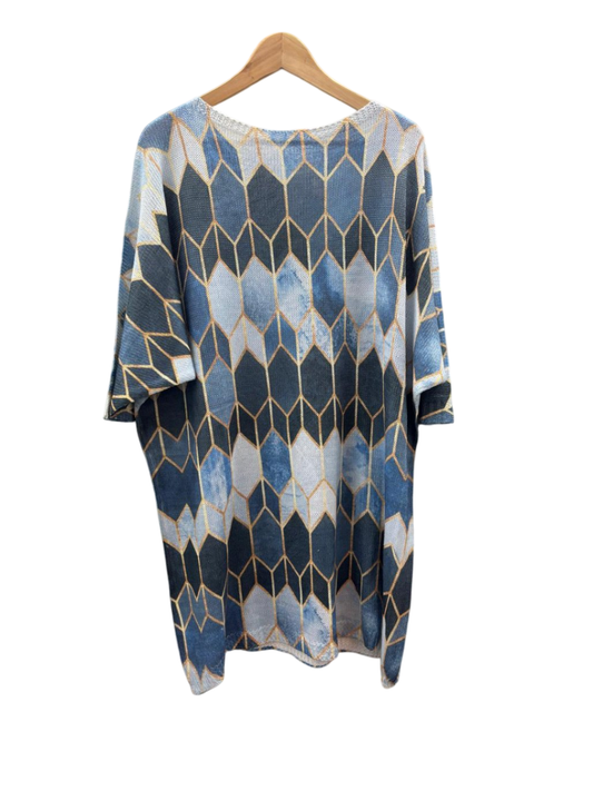 Damen - Kleid 2XL Blau, Taupe, Silber