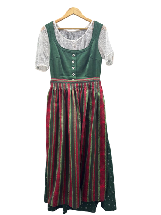 Handmade Dirndl mit Bluse M-L Grün, Rot, Mehrfarbig