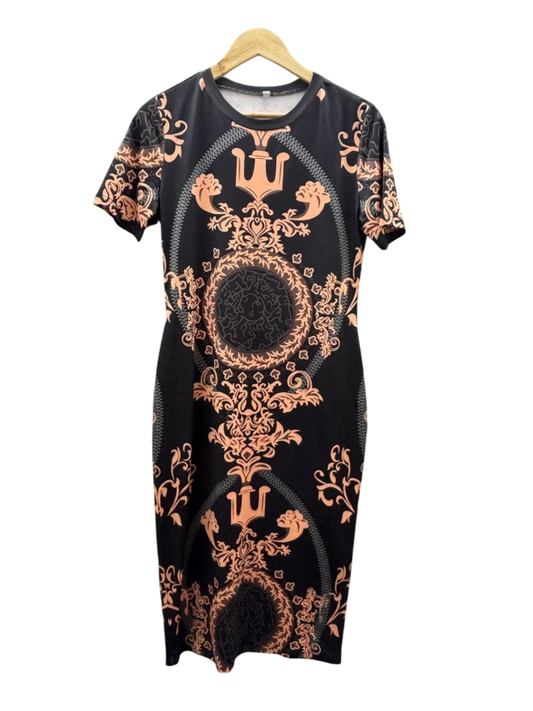 Damen - Kleid L Schwarz, Pfirsich