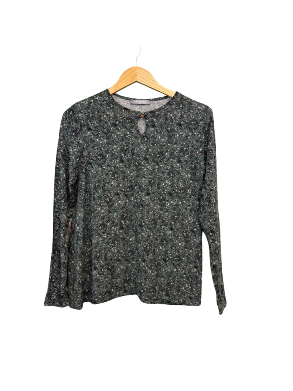 Top M Dunkelgrau mit kleinen Blumenmuster in Hellbeige und Weiß