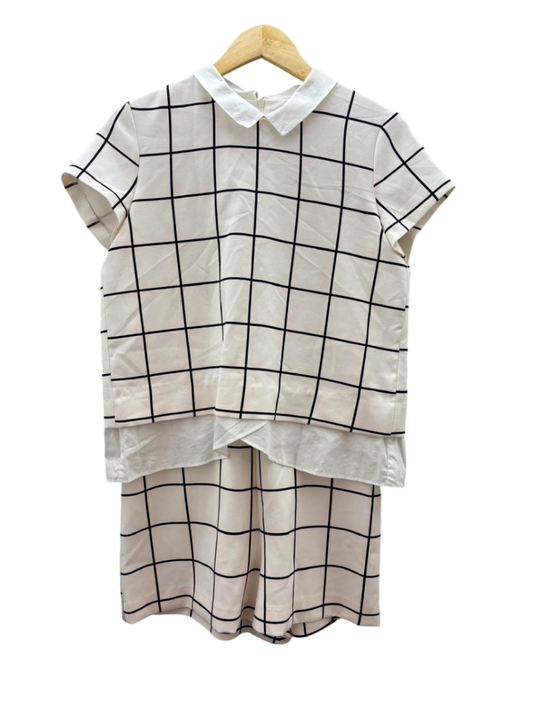 ZARA Jumpsuit L Weiß mit schwarzem Karo-Muster