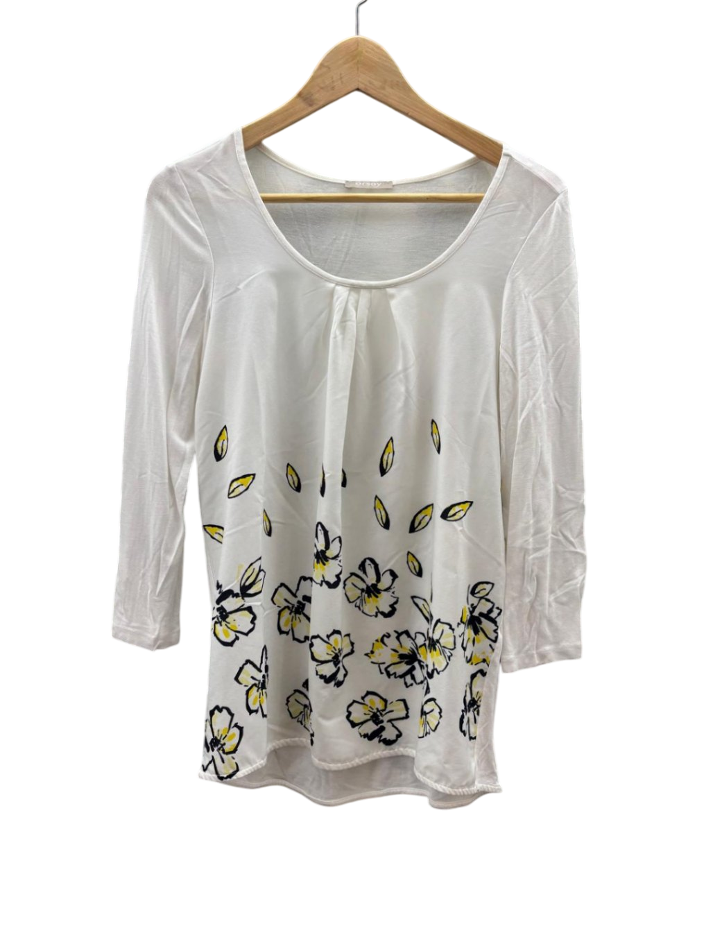 orsay Damen - Top S Weiß mit schwarzer und gelber Blumenmuster