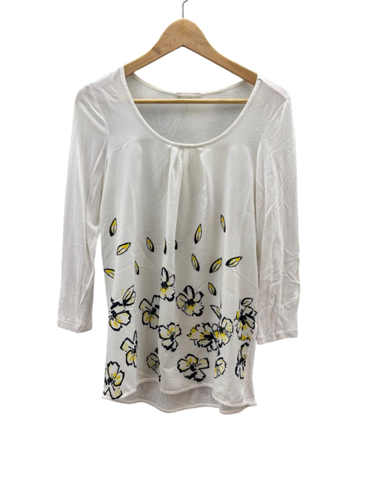 orsay Damen - Top S Weiß mit schwarzer und gelber Blumenmuster