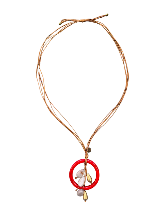 Rot und beige Halskette