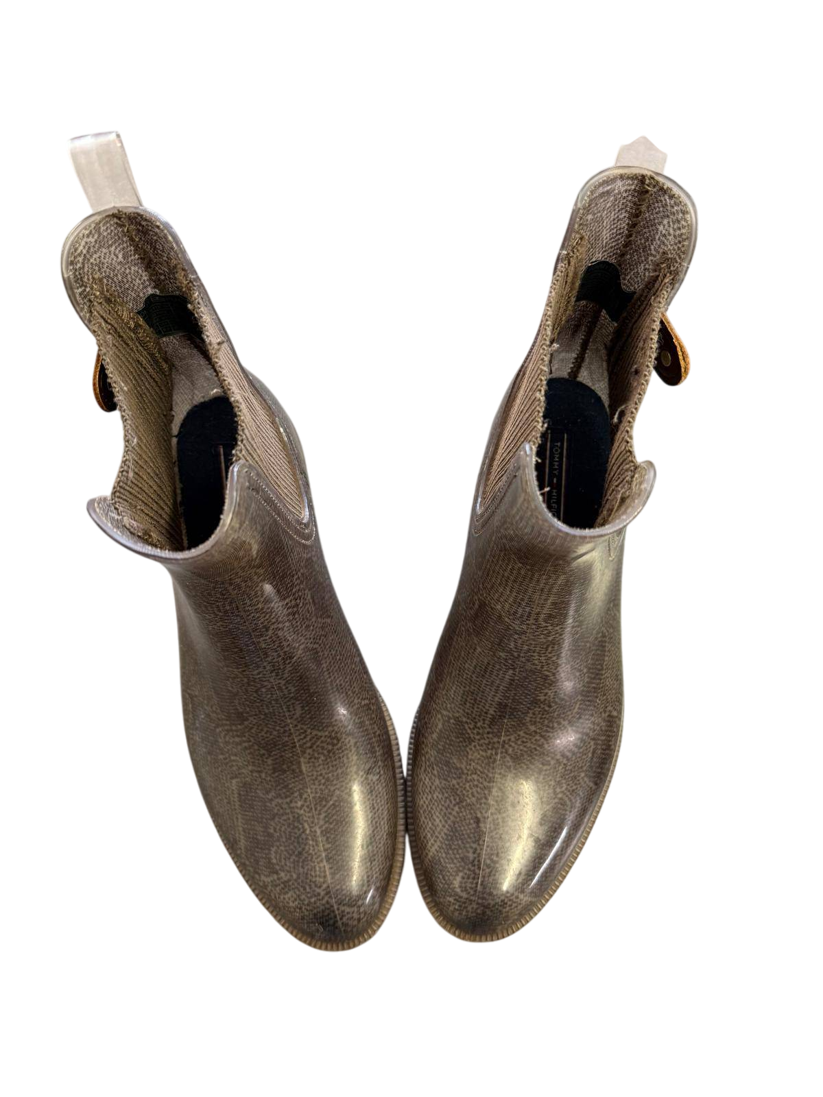 Tommy Hilfiger Gummi 39 Grau Grün mit Monogramm-Print Gummistiefletten