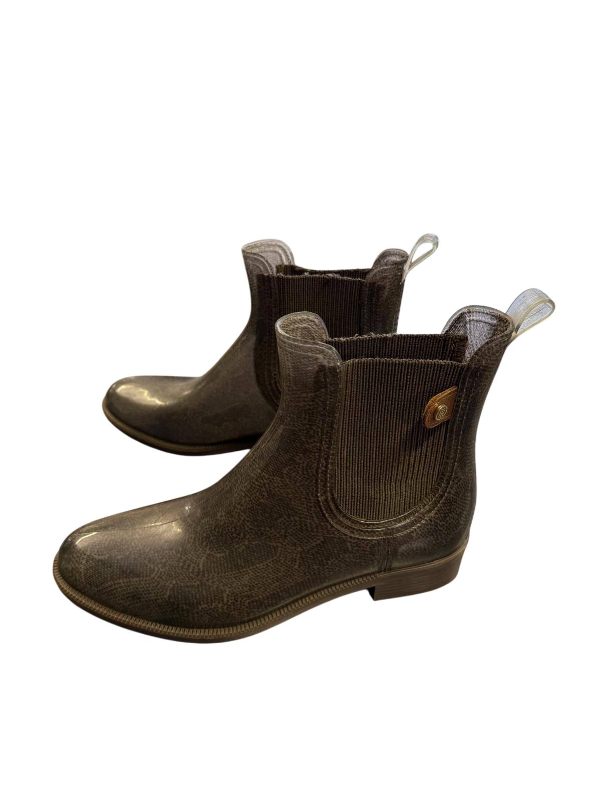 Tommy Hilfiger Gummi 39 Grau Grün mit Monogramm-Print Gummistiefletten