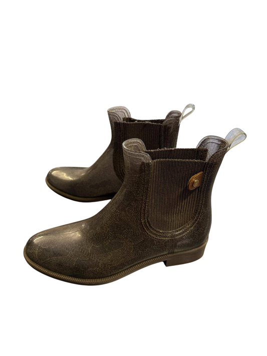 Tommy Hilfiger Gummi 39 Grau Grün mit Monogramm-Print Gummistiefletten