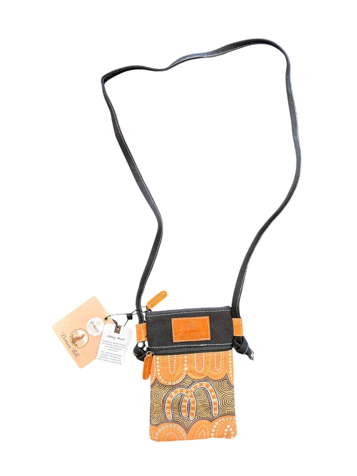 by meeka Stoff ca. 14 x 20cm Beige, Schwarz, Orange Tasche