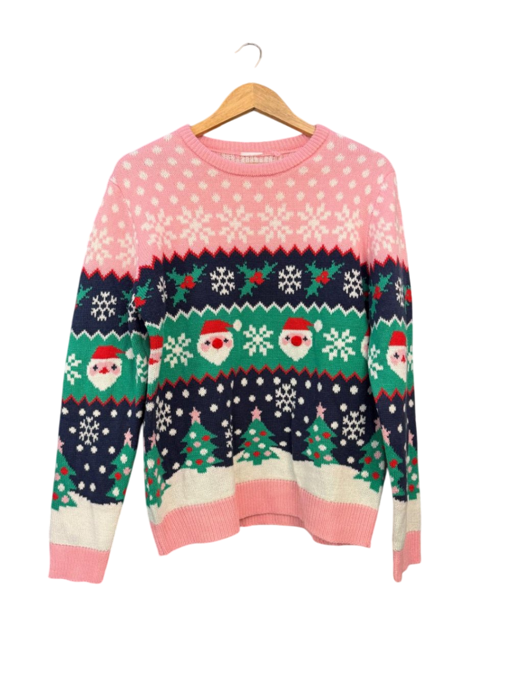 L Pink, Dunkelblau Weihnachtspullover