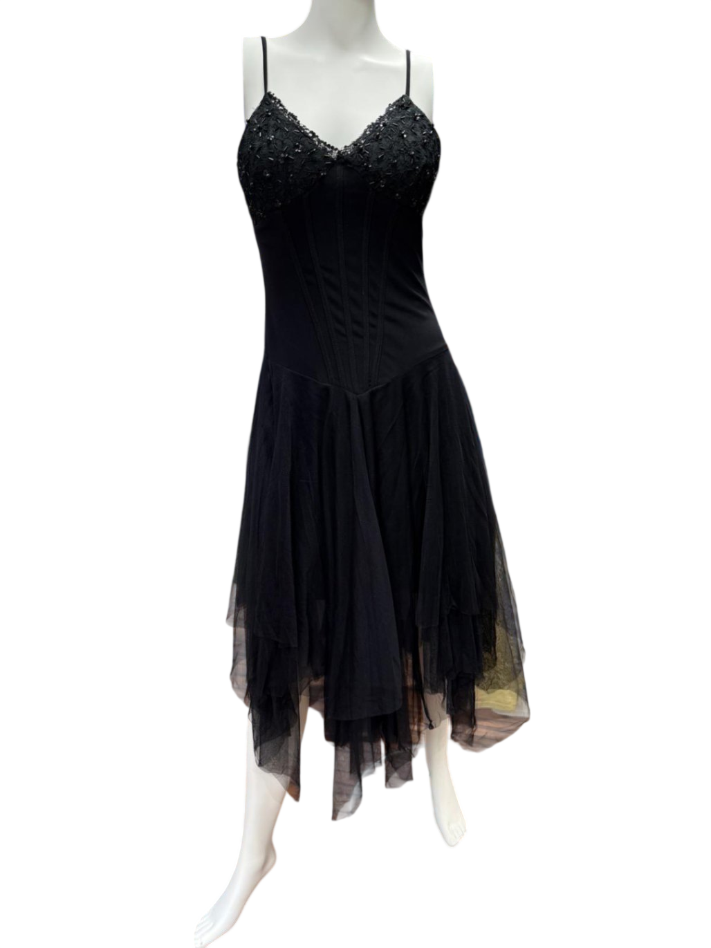 Samt, Tüll, Spitzen Ballkleid S-M Schwarz